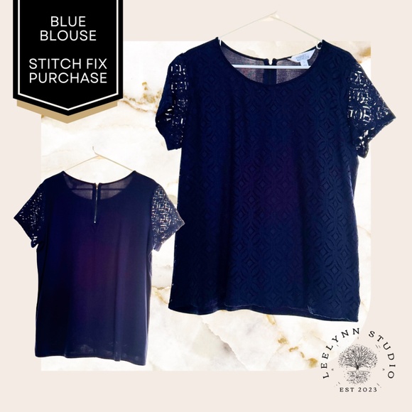 Market & Spruce Blue Lace Blouse - Picture 1 of 8